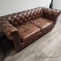 Vintage Brown Leather Chesterfield Style Sofa Couch
